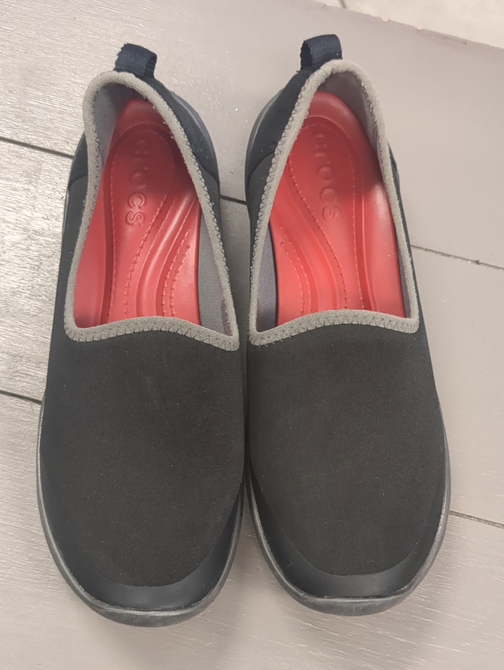 CROCS Women's Black Slip-On Sneakers with Red Insole